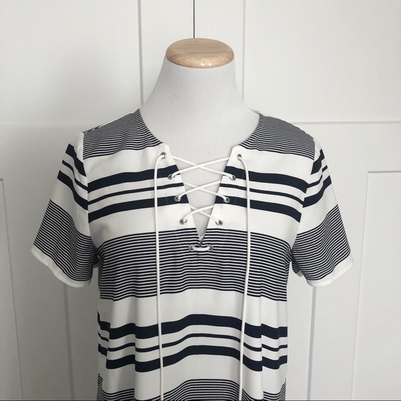 Express Striped Shift Dress Lace up Tie - Picture 2 of 6
